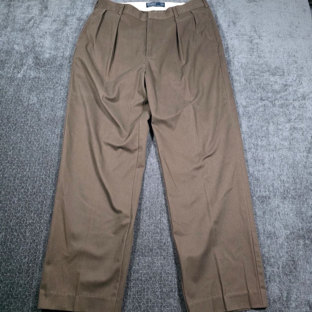 Vtg Polo Ralph Lauren Mens 35x32 Fits 34x30 Brown Pleated Cotton Chino Trousers